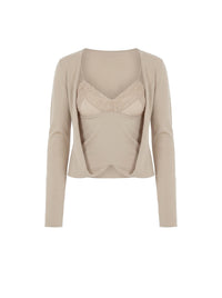 Cardigan ouvert sur le devant en laine - Beige