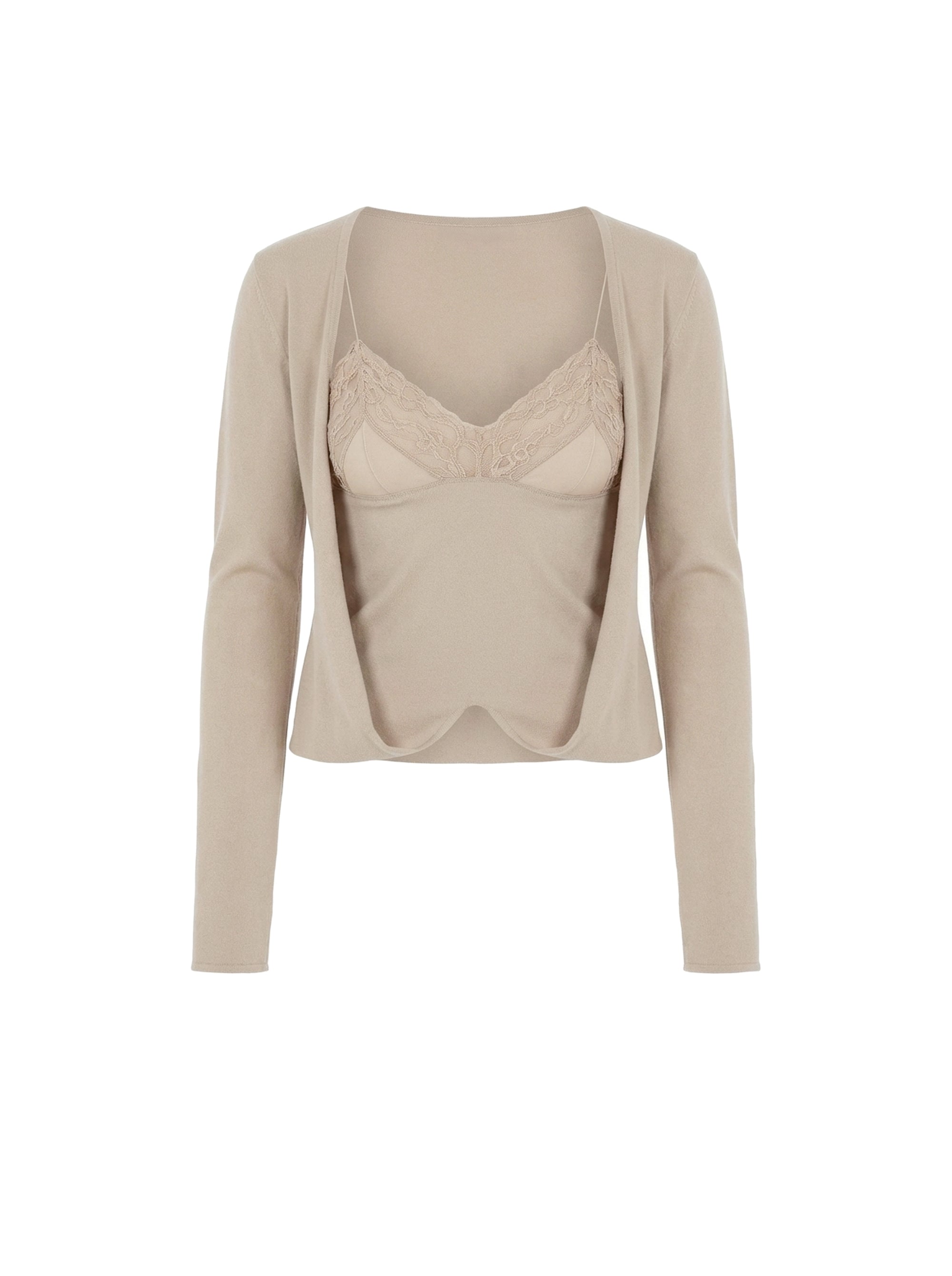 Cardigan ouvert sur le devant en laine - Beige