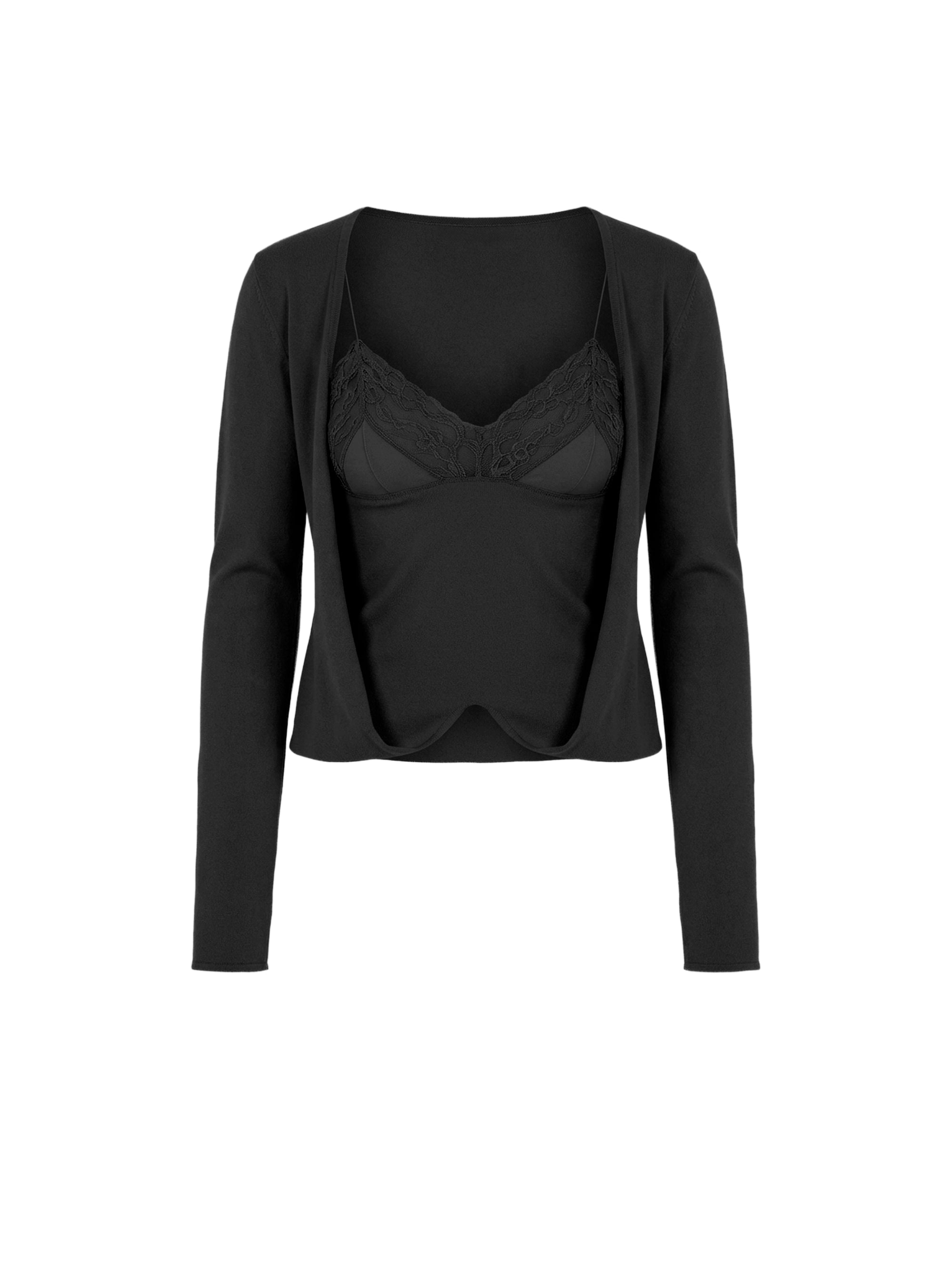 Cardigan ouvert sur le devant en laine - Black