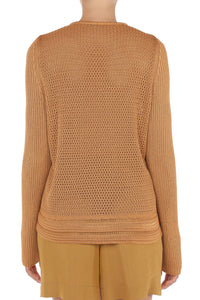 Textured knit jumper with v-neck - Brown & Yellow