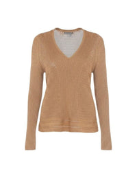 Textured knit jumper with v-neck - Brown & Yellow