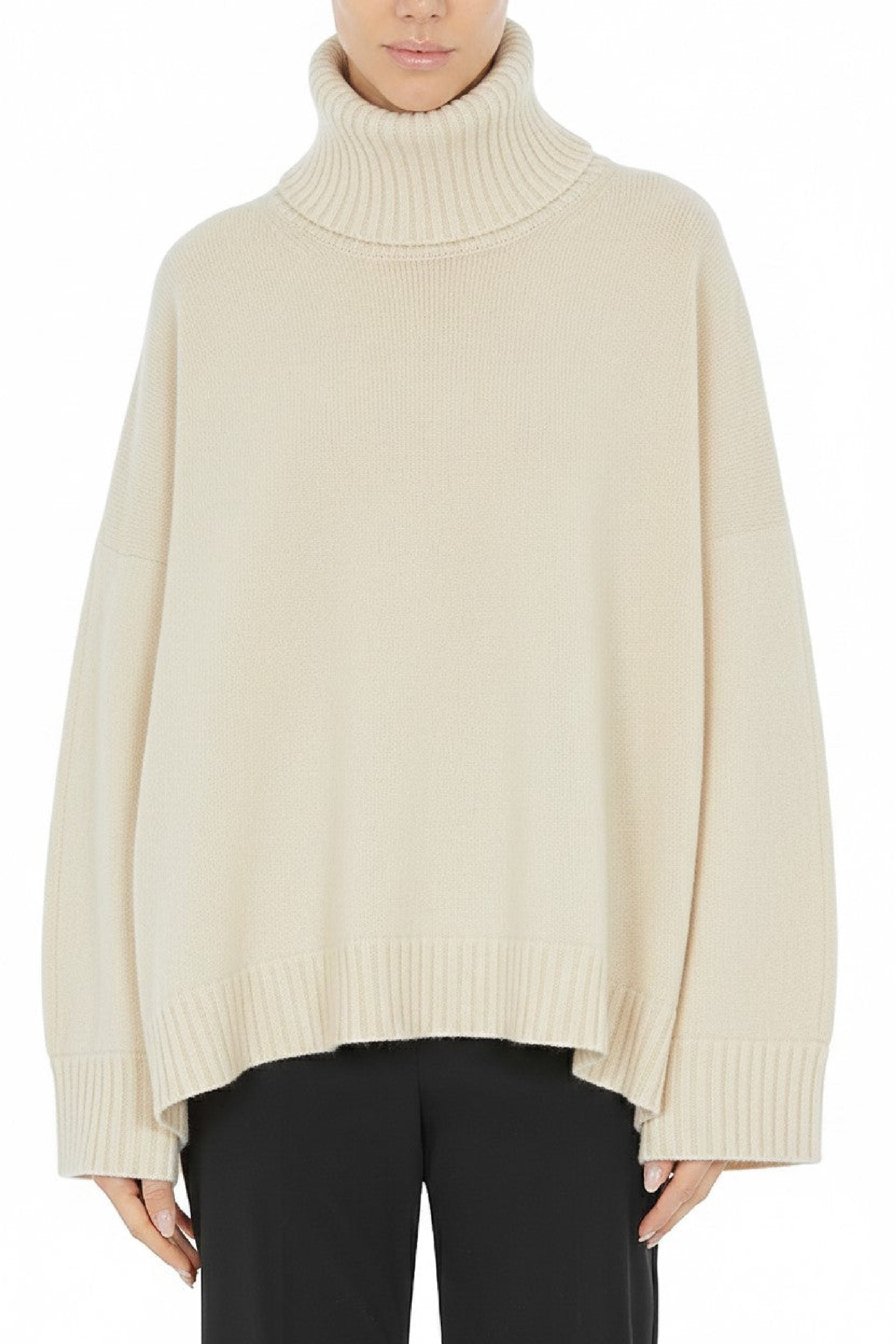Pull col roulé en laine et soie - Ivory