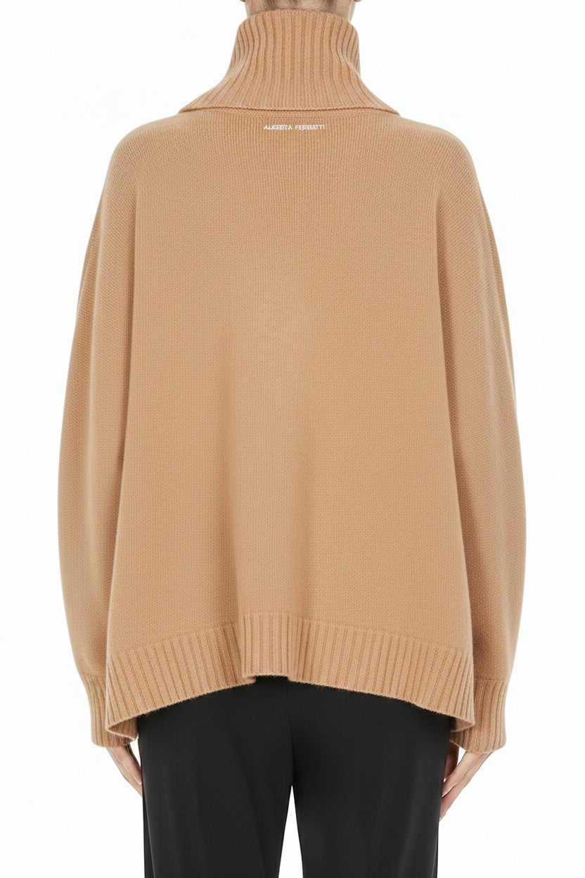 Pull col roulé en laine et soie - Brown & Yellow
