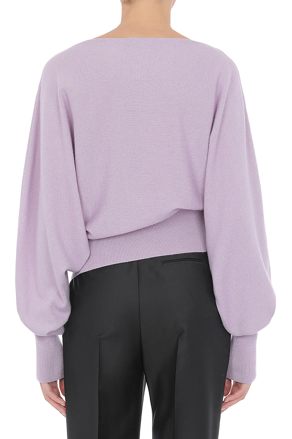Pull drapé à épaules dégagées en laine et soie - Purple