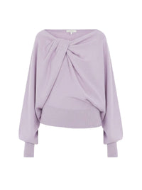 Pull drapé à épaules dégagées en laine et soie - Purple
