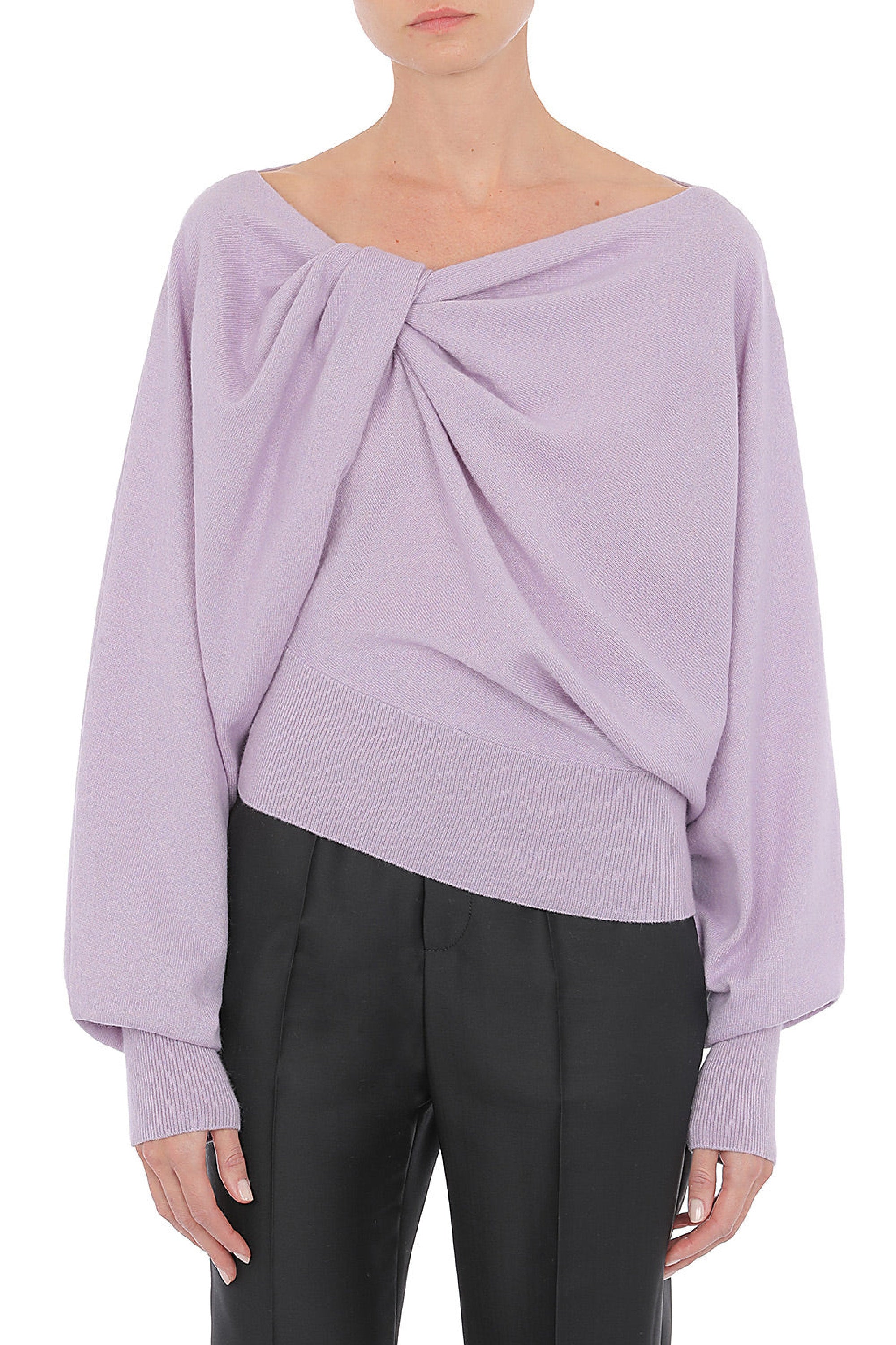 Pull drapé à épaules dégagées en laine et soie - Purple
