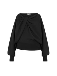 Draped off-the-shoulder jumper in wool and silk - Black