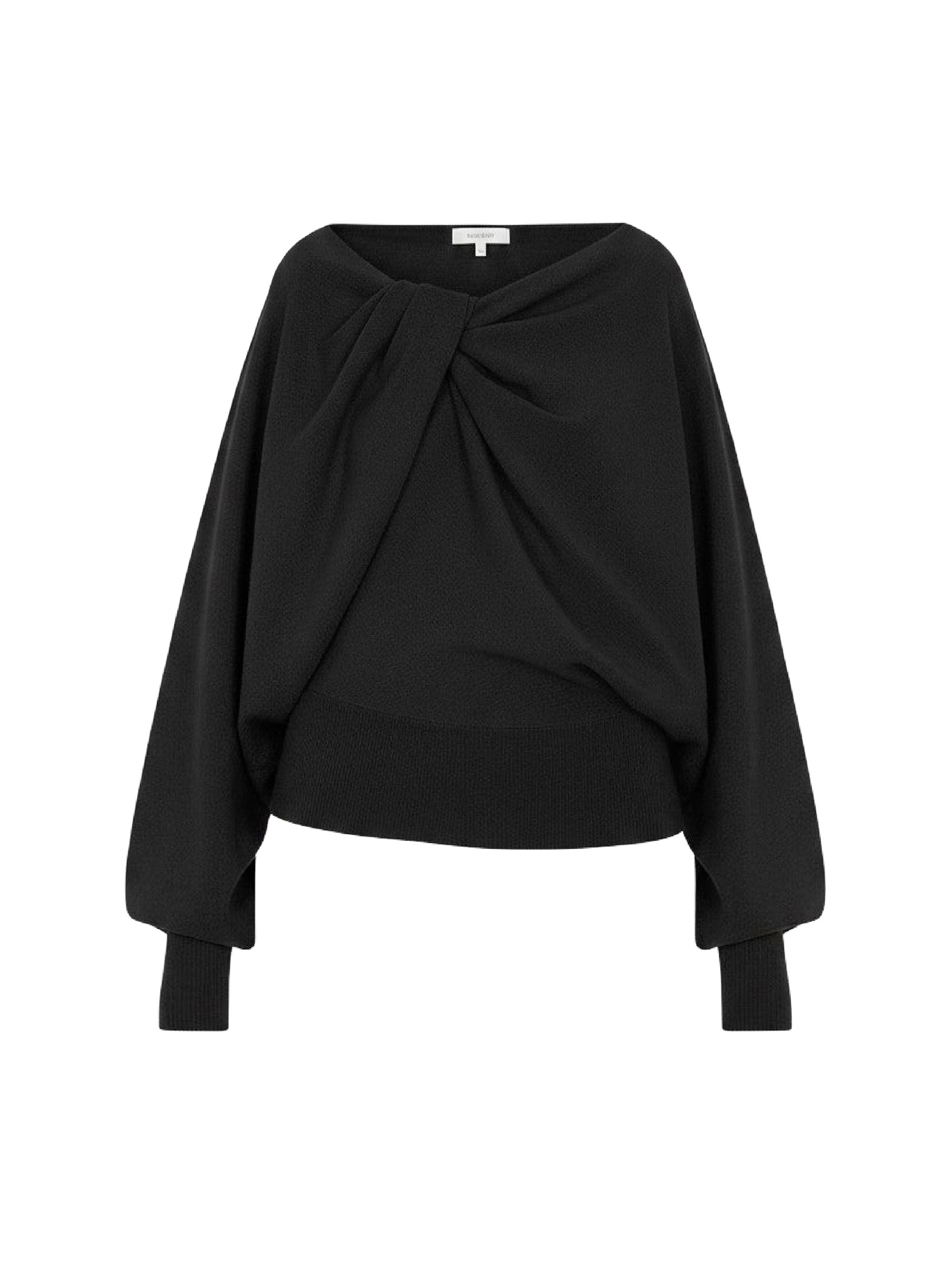 Draped off-the-shoulder jumper in wool and silk - Black