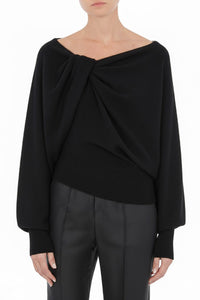 Draped off-the-shoulder jumper in wool and silk - Black