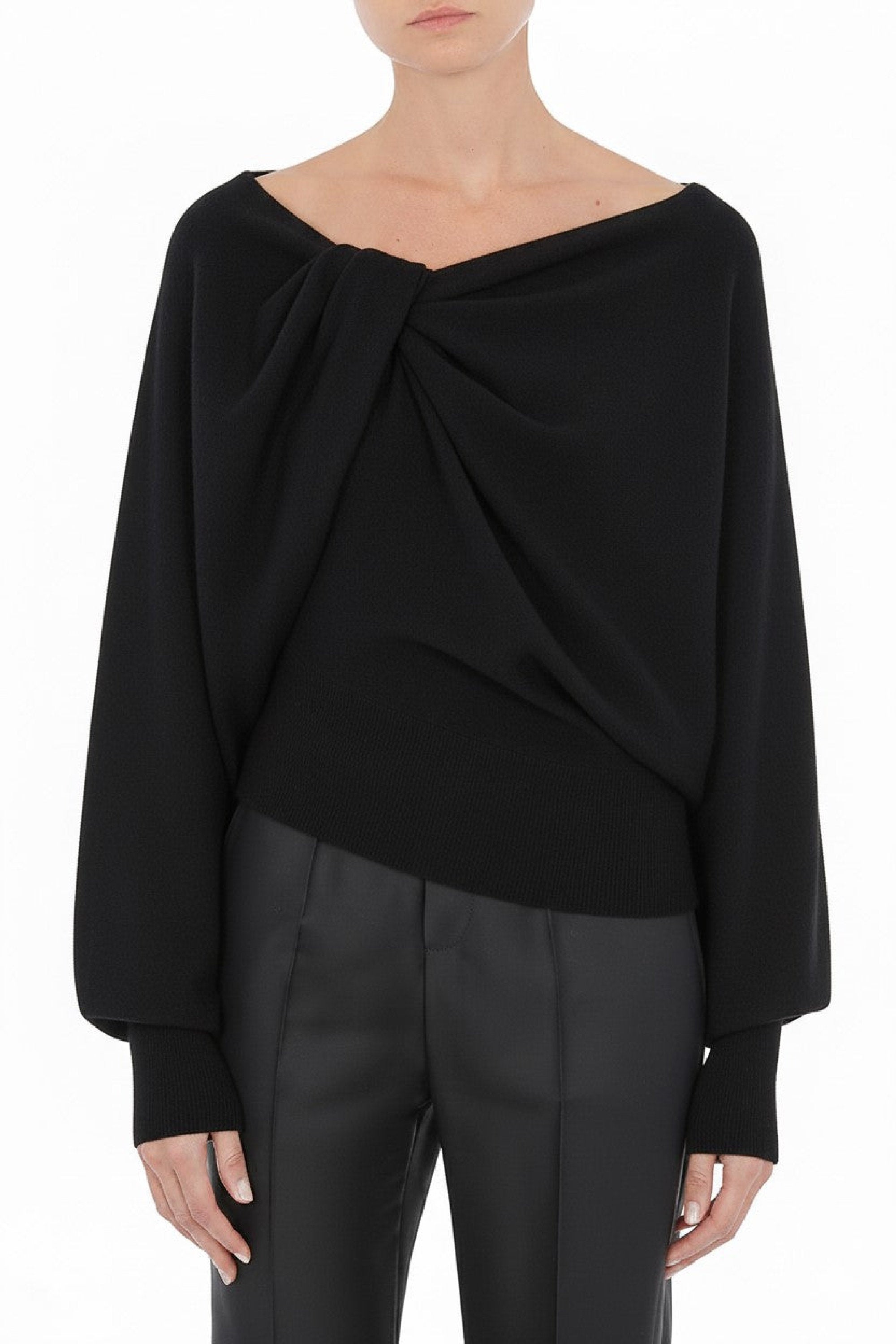 Draped off-the-shoulder jumper in wool and silk - Black