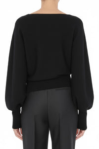 Draped off-the-shoulder jumper in wool and silk - Black
