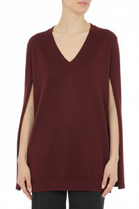 Pull avec à manches cape et col en v en laine - Brown