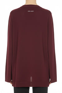 Pull avec à manches cape et col en v en laine - Brown