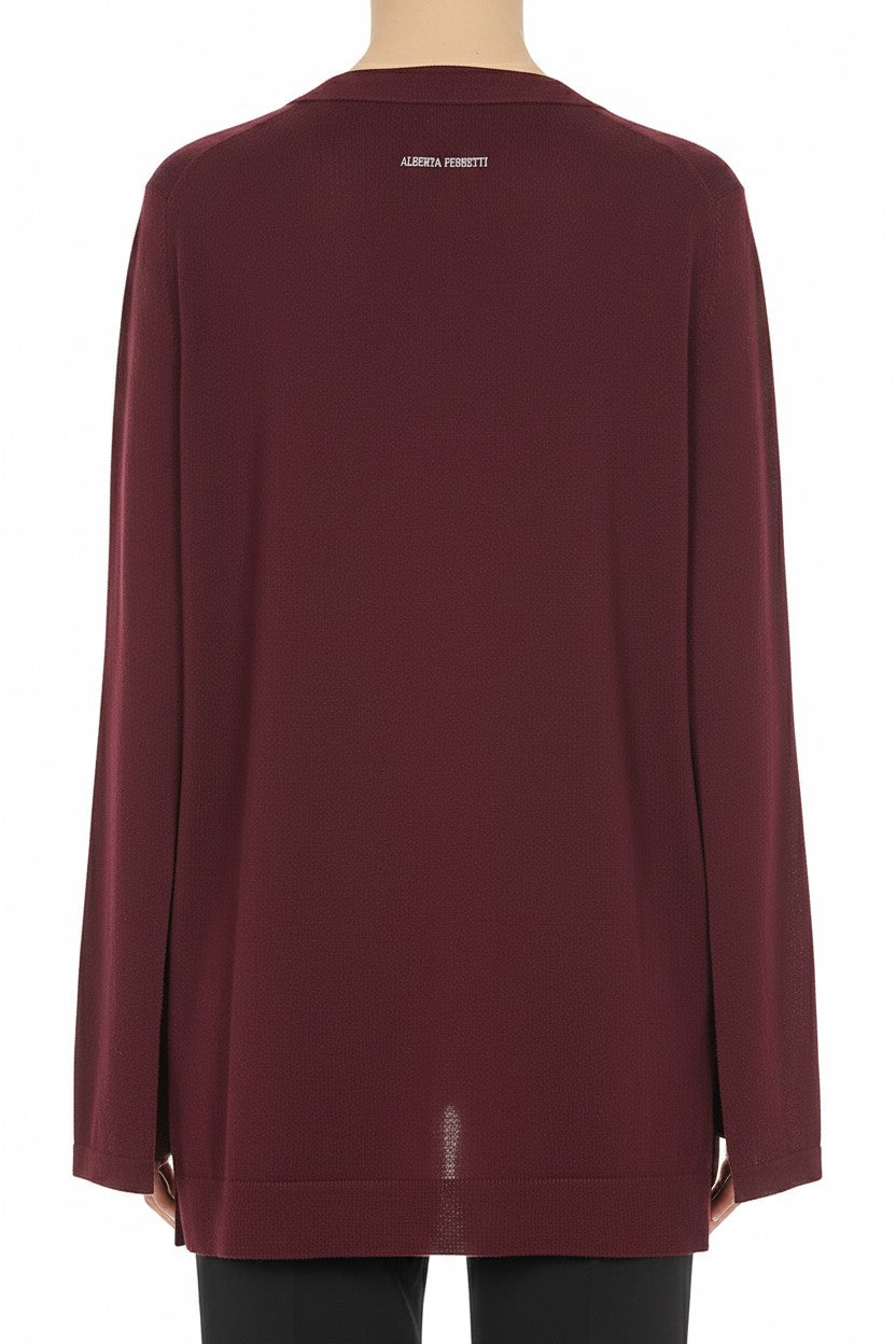Pull avec à manches cape et col en v en laine - Brown