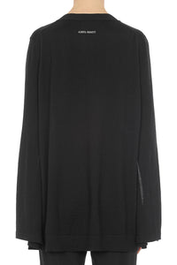 Pull avec à manches cape et col en v en laine - Black