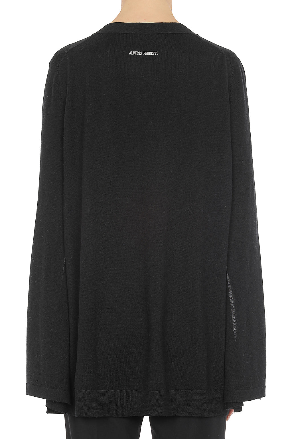 Pull avec à manches cape et col en v en laine - Black