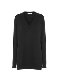 Pull avec à manches cape et col en v en laine - Black