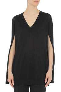 Pull avec à manches cape et col en v en laine - Black