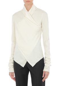 Pull drapé asymétrique en laine - White