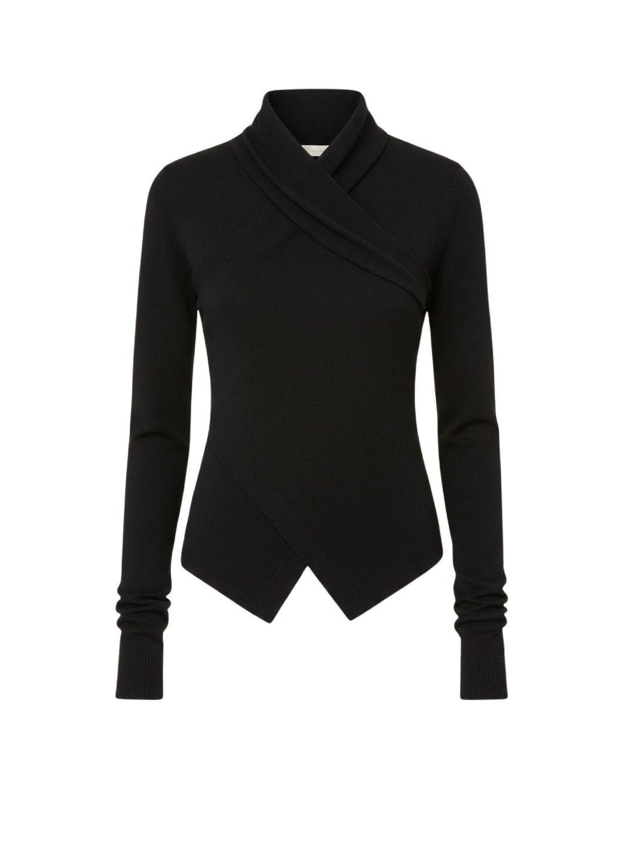 Pull drapé asymétrique en laine - Black