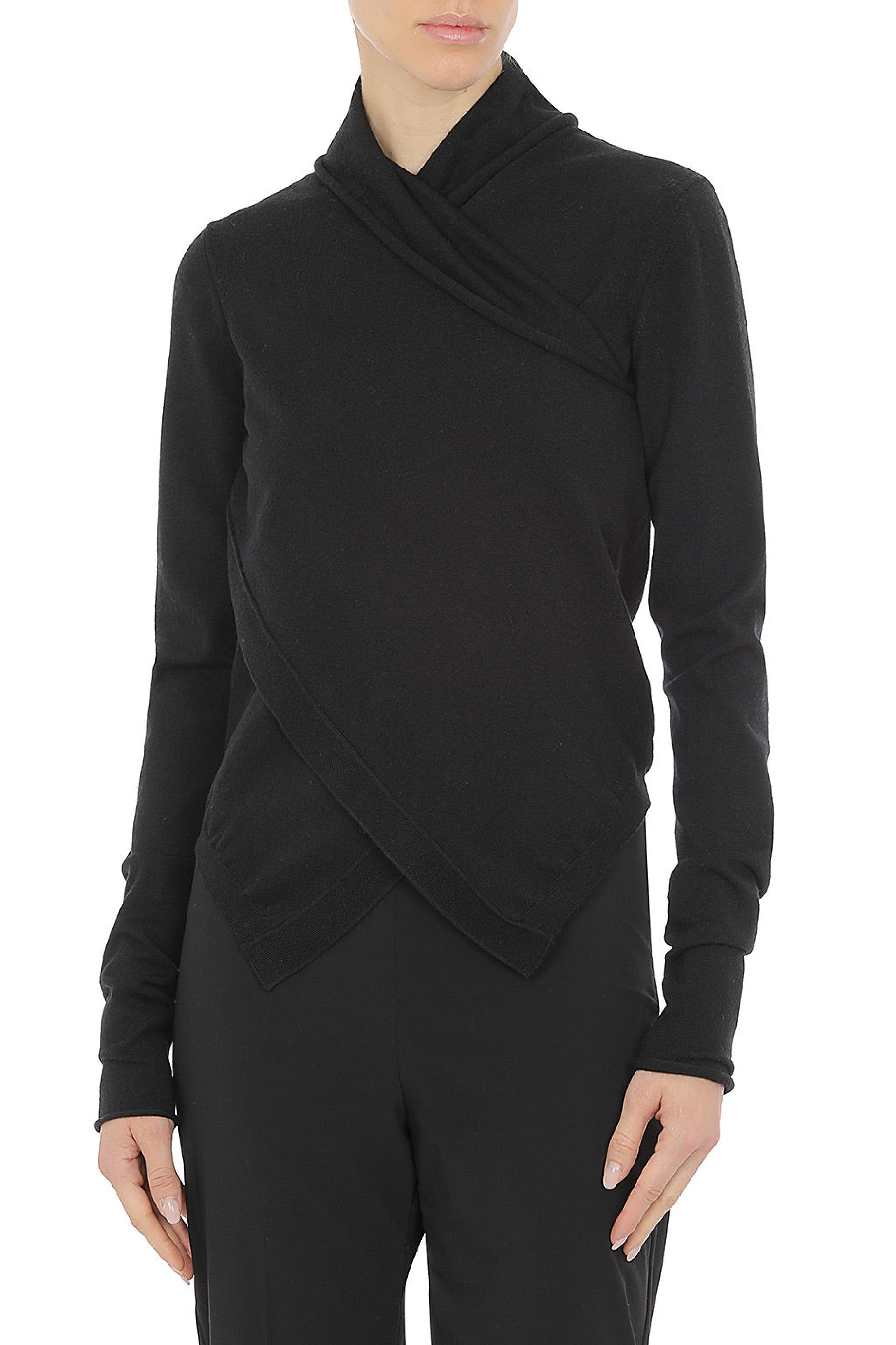 Pull drapé asymétrique en laine - Black