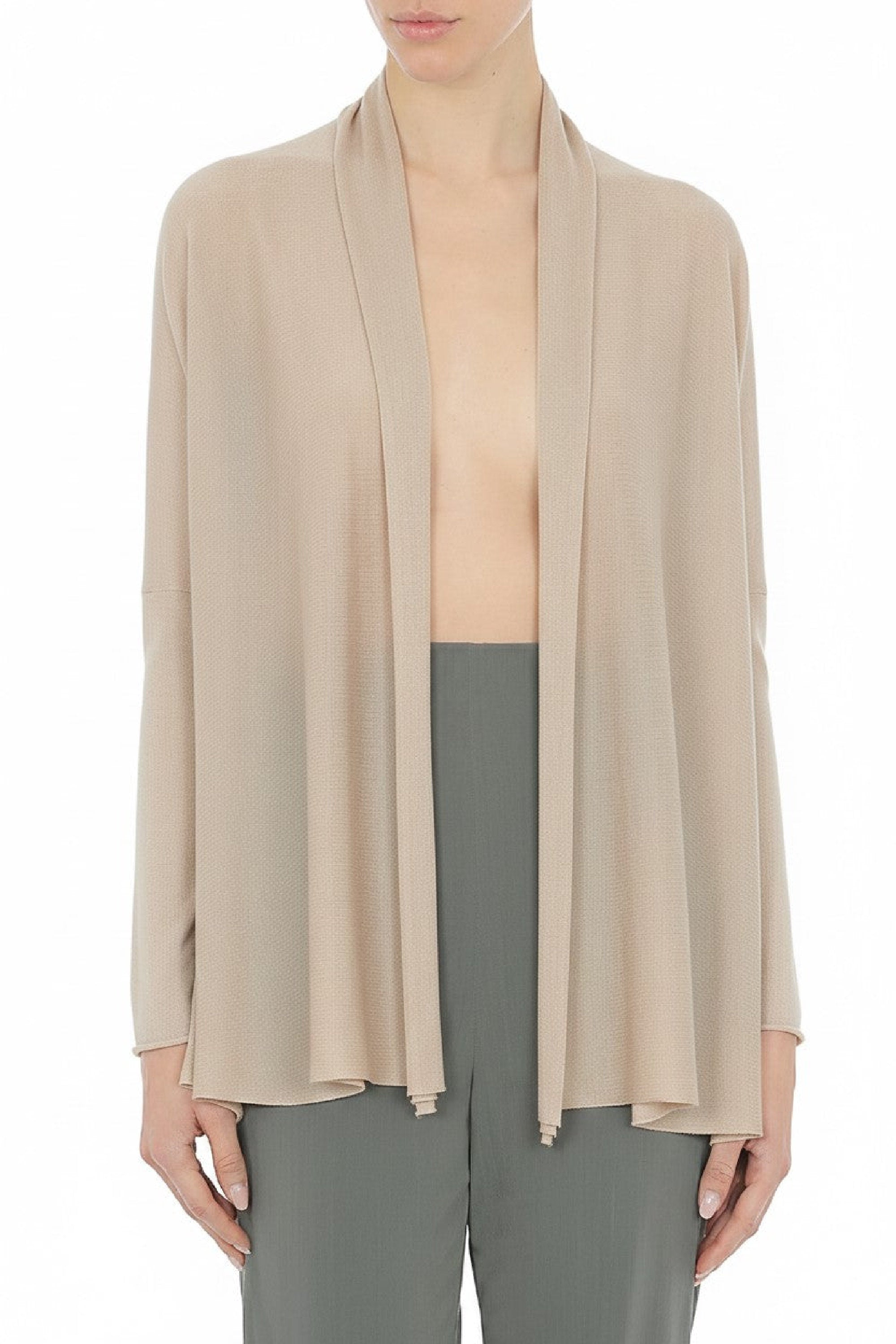 Open-front wool cardigan - Beige