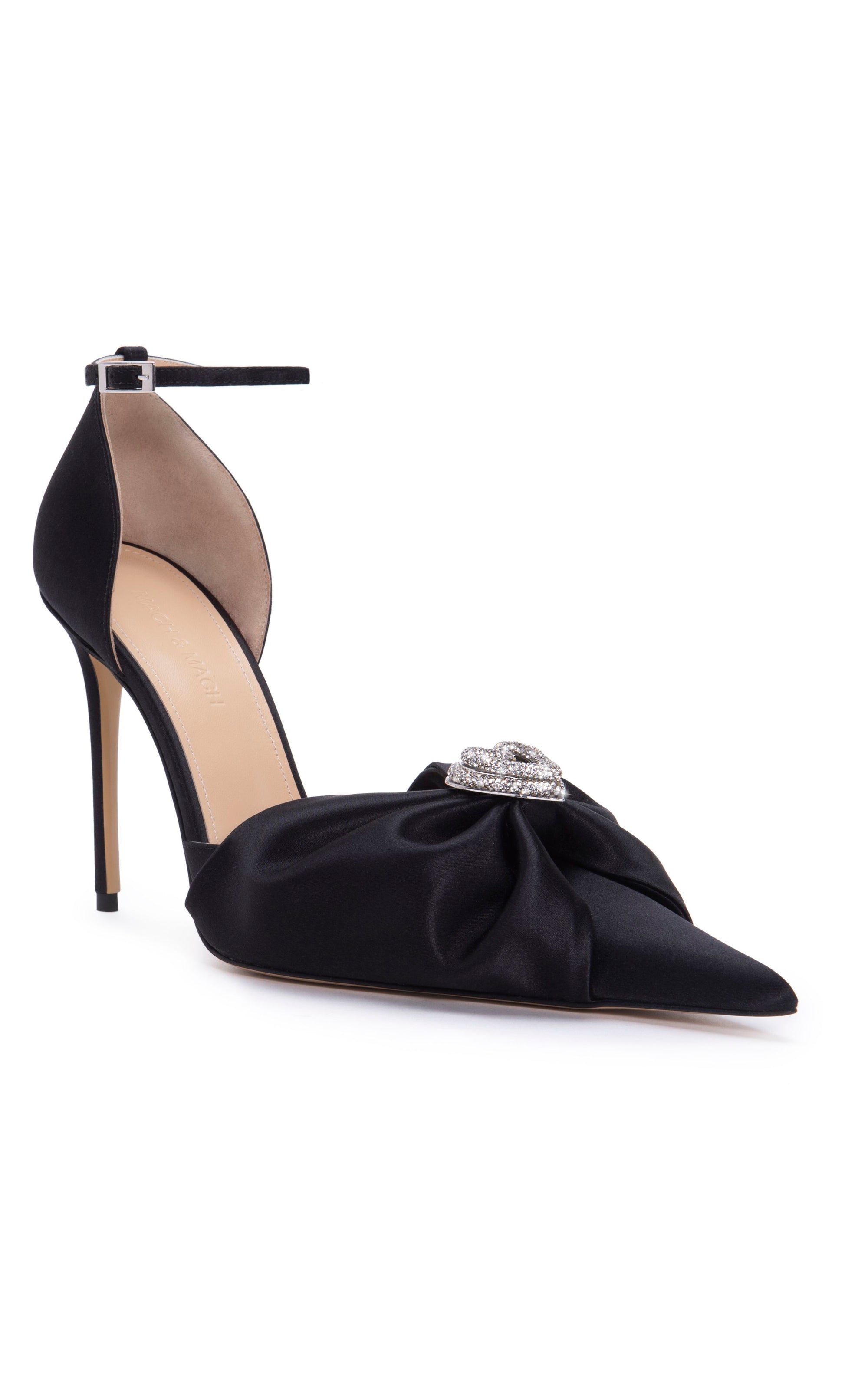 Double Heart 110 strappy pumps in silk & strass - Black