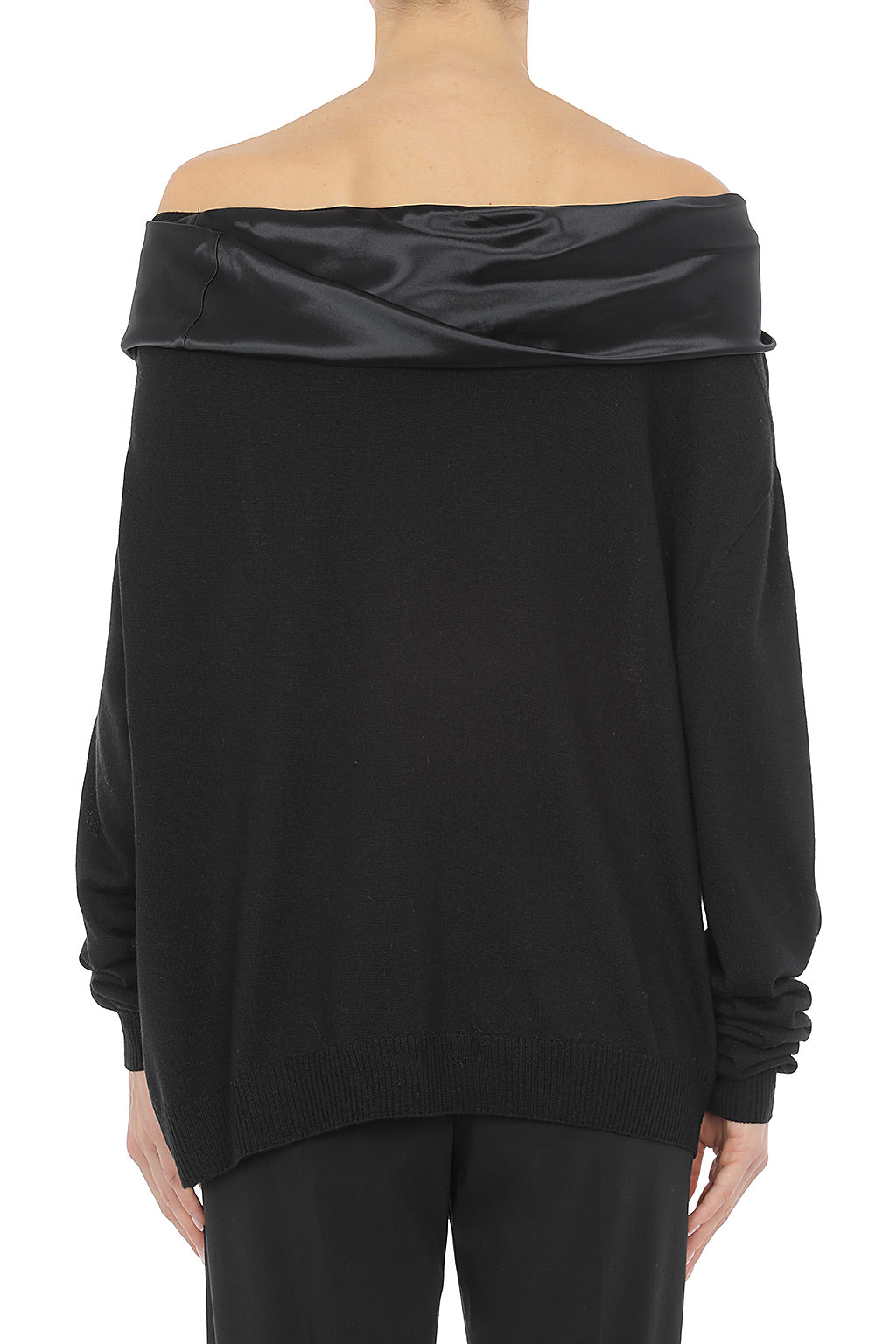 Pull en maille à épaules dégagées en laine - Black
