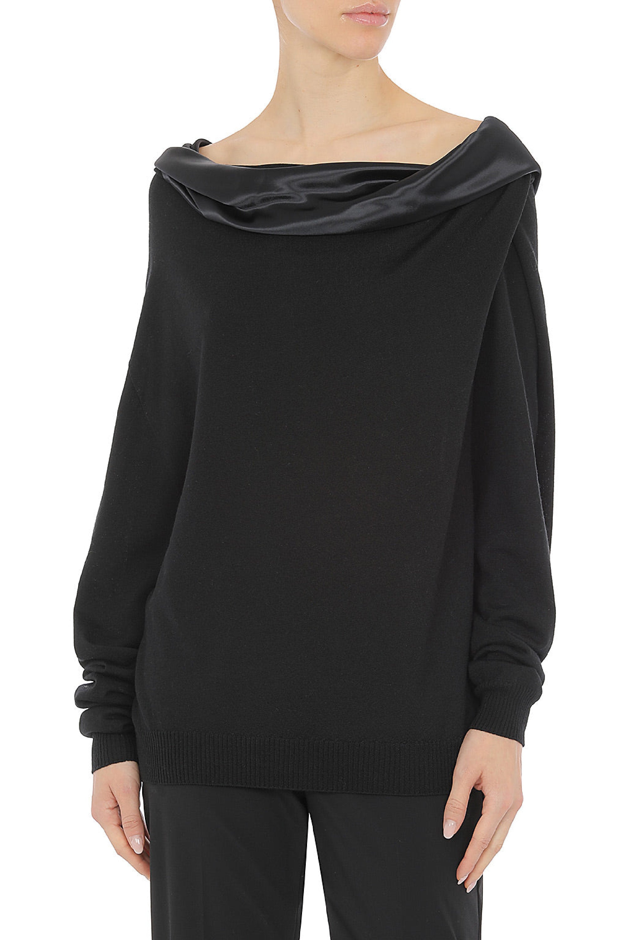 Pull en maille à épaules dégagées en laine - Black