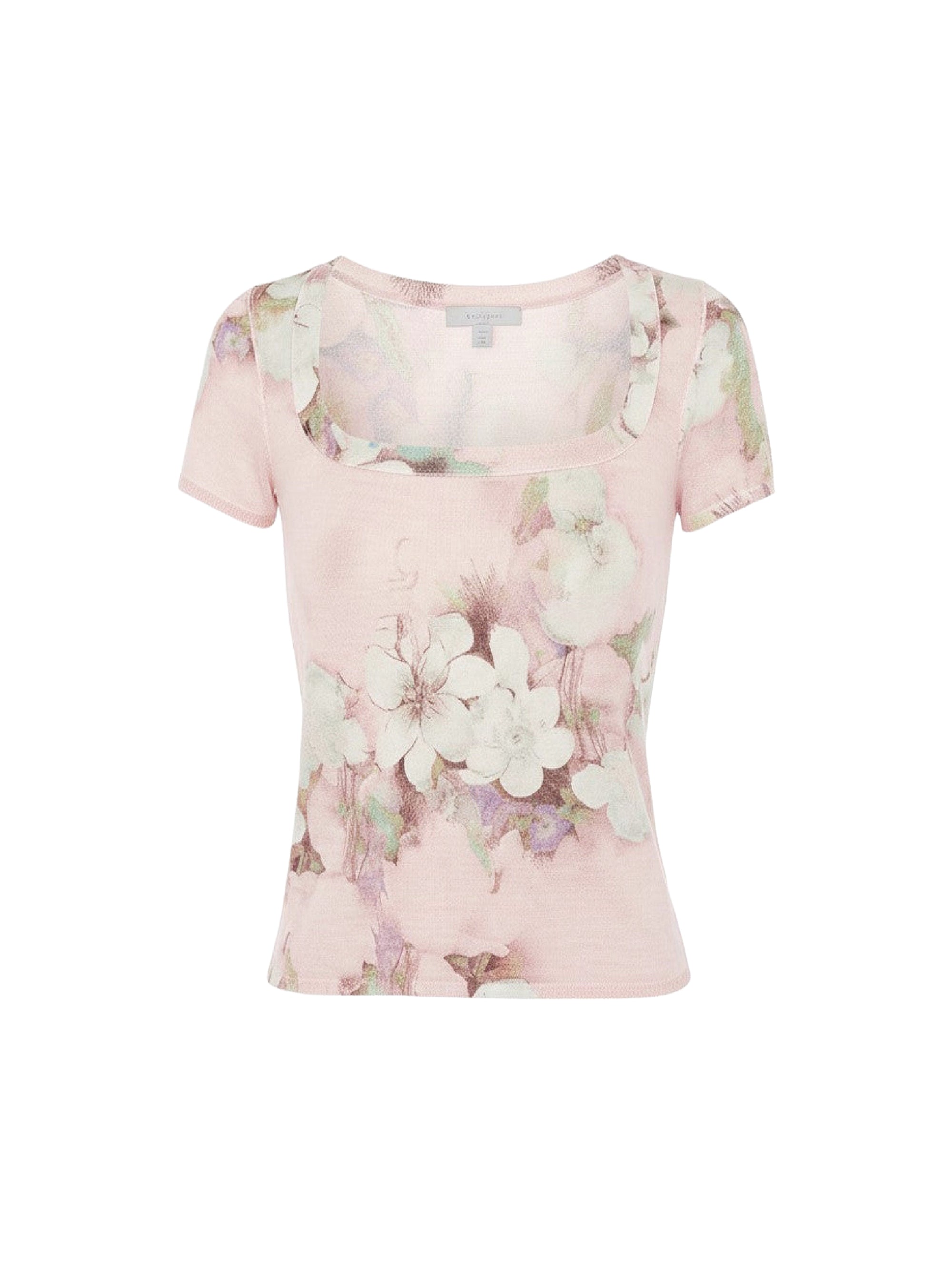Short-sleeved wool floral print top - Fantasy Pink