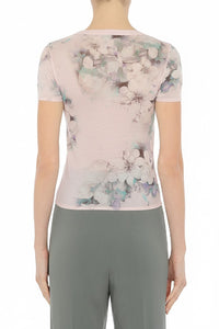 Short-sleeved wool floral print top - Fantasy Pink