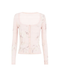 Cardigan boutonné imprimé floral en laine - Fantasy Pink