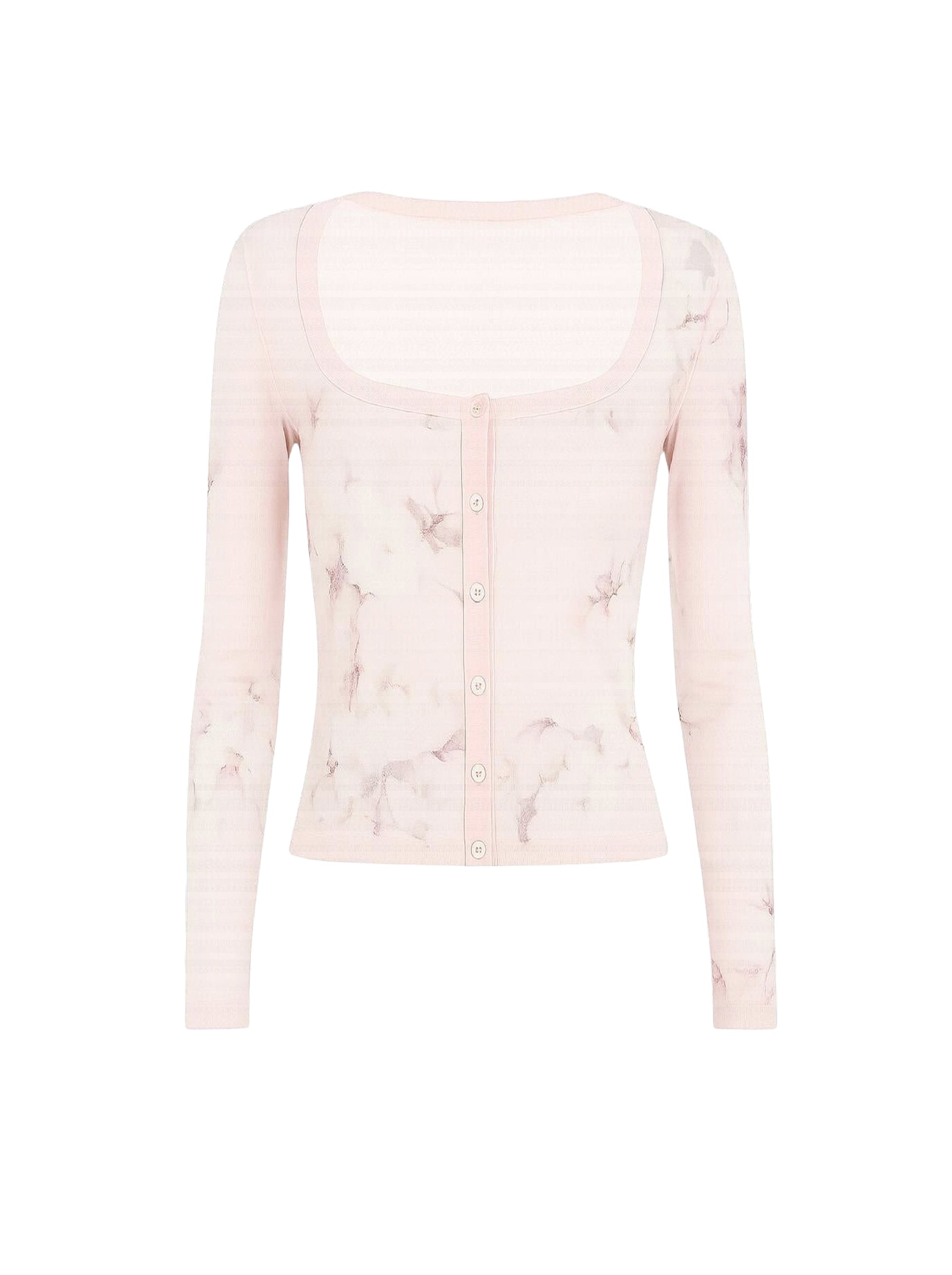 Cardigan boutonné imprimé floral en laine - Fantasy Pink