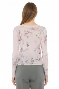 Cardigan boutonné imprimé floral en laine - Fantasy Pink