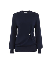 Pull avec détail drapé asymétrique en cachemire - Blue