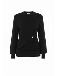 Pull avec détail drapé asymétrique en cachemire - Black