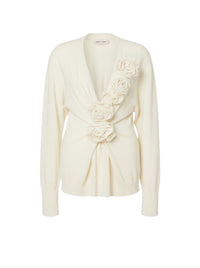 Pull en laine avec broderies florales - White