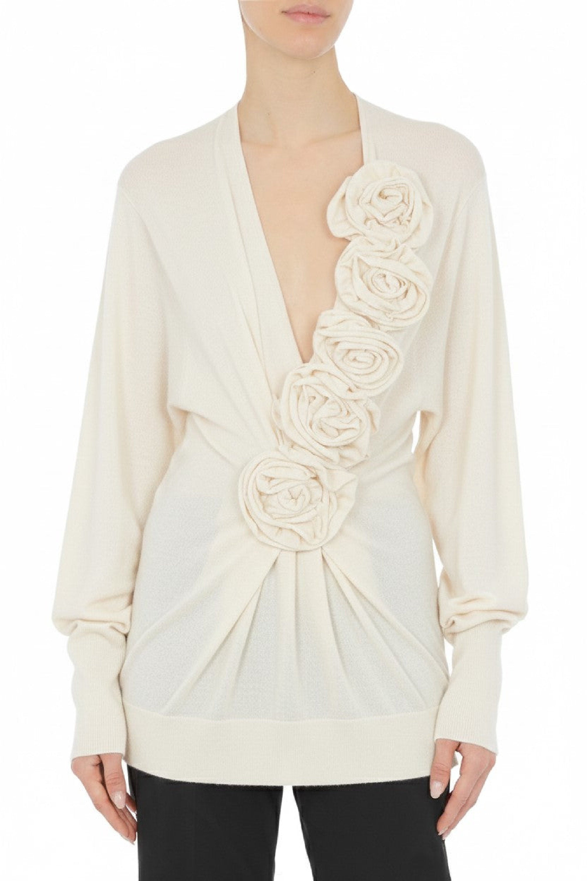 Pull en laine avec broderies florales - White