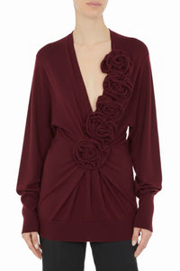Pull en laine avec broderies florales - Red