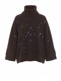 Beaded turtleneck jumper in wool - Brown