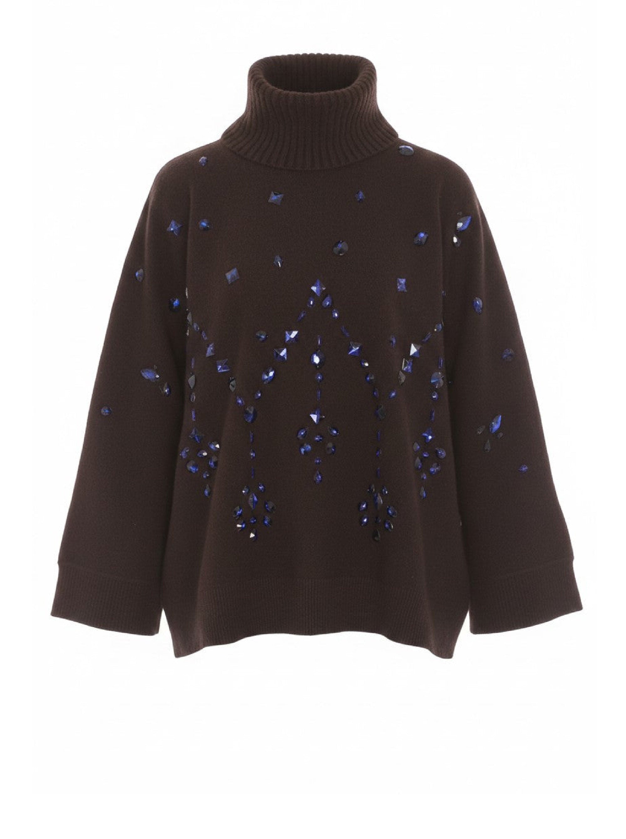 Beaded turtleneck jumper in wool - Brown