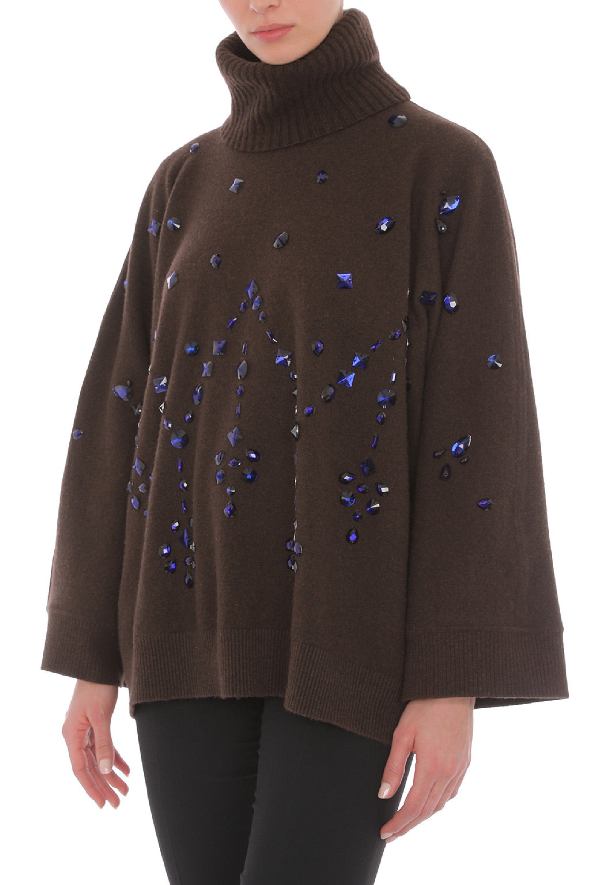 Beaded turtleneck jumper in wool - Brown