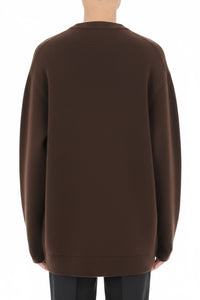 Cardigan boutonné orné de perles en laine et soie - Brown
