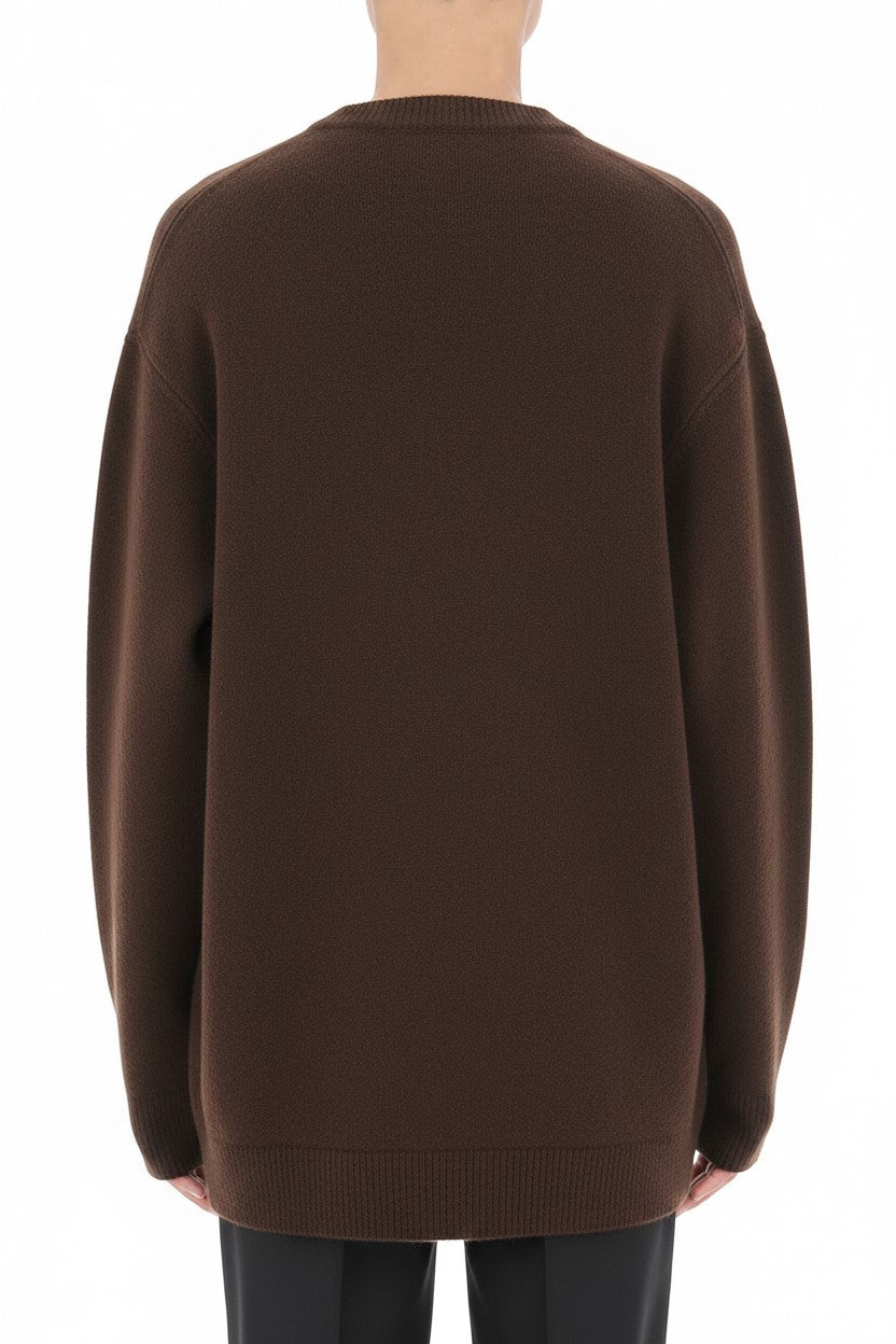 Cardigan boutonné orné de perles en laine et soie - Brown