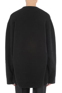 Cardigan boutonné orné de perles en laine et soie - Black