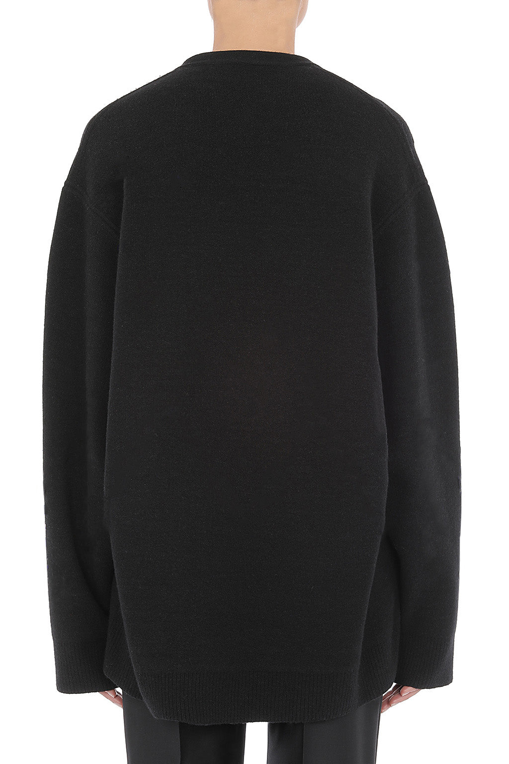 Cardigan boutonné orné de perles en laine et soie - Black
