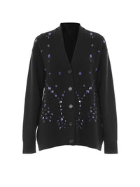Cardigan boutonné orné de perles en laine et soie - Black