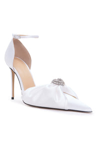 Double Heart 95 strappy pumps in silk & strass - White