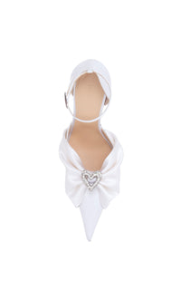 Double Heart 95 strappy pumps in silk & strass - White