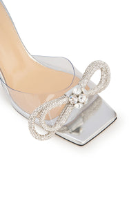 Double Bow 95 rhinestone mules - Clear